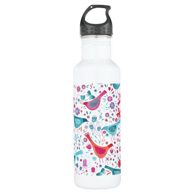 Vogel und Blumen Edelstahlflasche (Vorderseite)