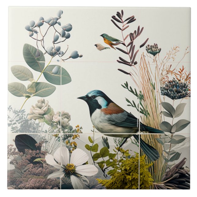 Vögel und Blumen Fliese (Vorderseite)
