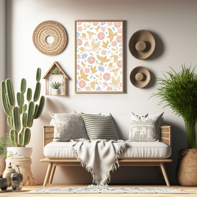 Vögel und Blumen Handgezeichnete Kunst Poster (Von Creator hochgeladen)