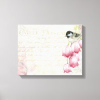 Vogel und Blumen mit handgeschriebenen Shabby Vint