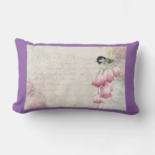 Vogel und Blumen mit handgeschriebenen Shabby Vint Lendenkissen