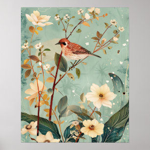 Vogel und Blumen Poster
