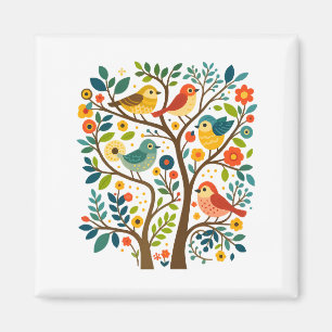 Vögel und Blumen Skandinavische Volkskunst Magnet