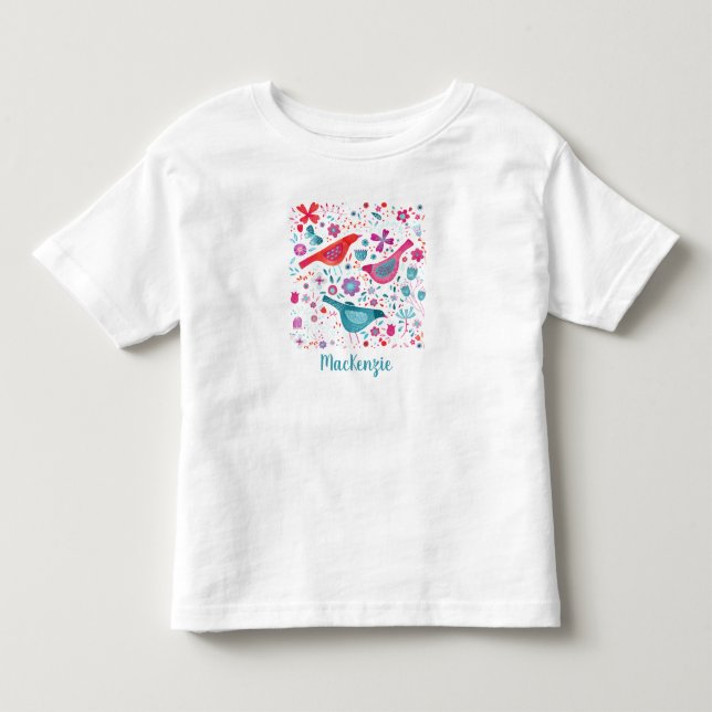 Vogel und Blumen Wasserfarbe Personalisiert Kleinkind T-shirt (Vorderseite)