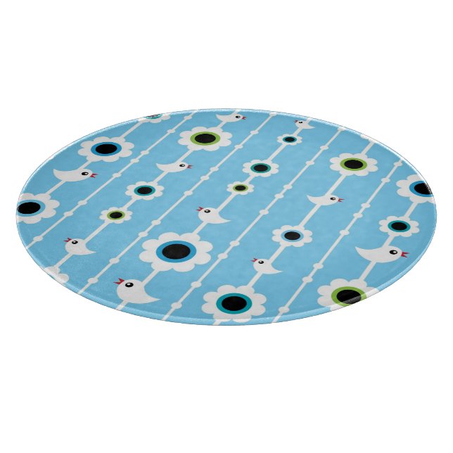 Vogel- und Blumenblaumuster Schneidebrett (Ecke)