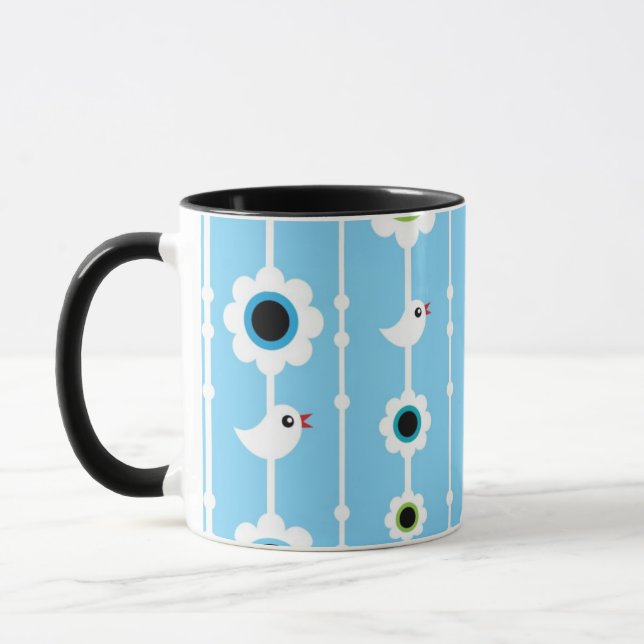 Vogel- und Blumenblaumuster Tasse (Links)
