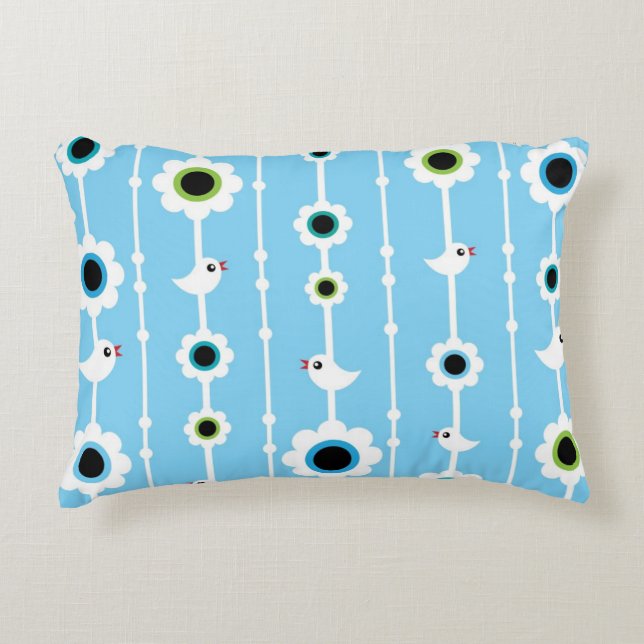 Vogel- und Blumenblaumuster Zierkissen (Vorderseite)