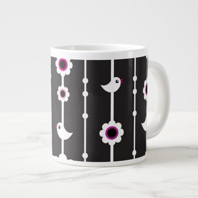 Vogel- und Blumenmuster Jumbo-Tasse (Vorderseite Rechts)