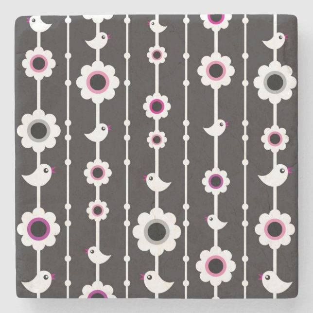 Vogel- und Blumenmuster Steinuntersetzer (Vorderseite)