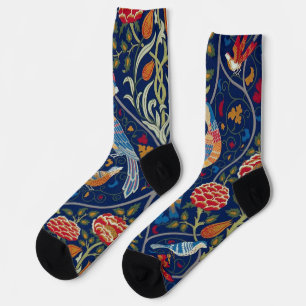 Vogel- und Blumenmuster, William Morris Socken