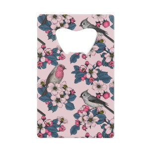 Vögel und Blüten auf rosa Geldbeutel Flaschenöffner