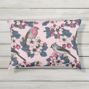 Vögel und Blüten auf rosa Kissen Für Draußen