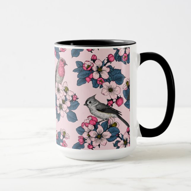 Vögel und Blüten auf rosa Tasse (Rechts)