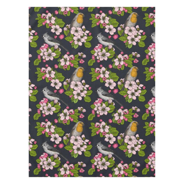 Vögel und Blüten auf schwarz Tischdecke (Vorderseite)