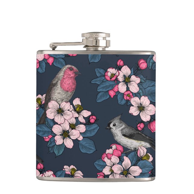 Vögel und Blüten Flachmann (Vorderseite)