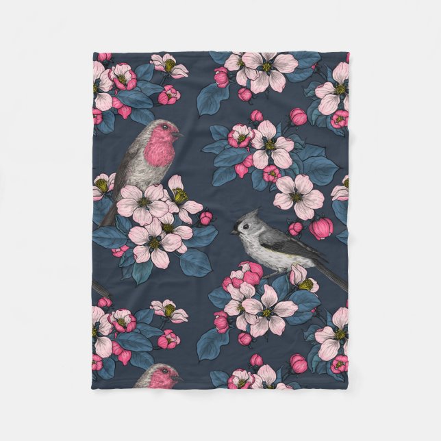 Vögel und Blüten Fleecedecke (Vorderseite)