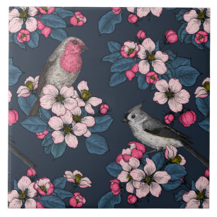Vögel und Blüten Fliese