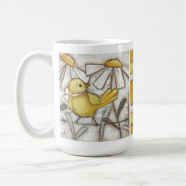 Vögel und Blüten - Gelber Vogel und Streifen Kaffeetasse