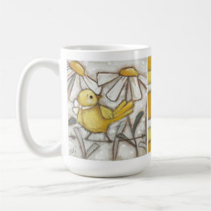 Vögel und Blüten - Gelber Vogel und Streifen Kaffeetasse