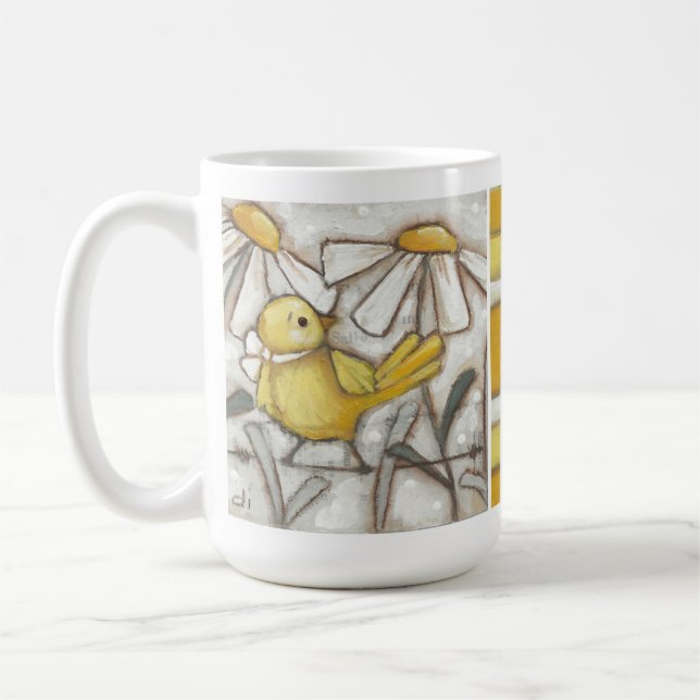 Vögel und Blüten - Gelber Vogel und Streifen Kaffeetasse (Links)