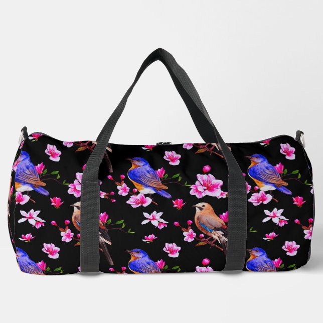 Vögel und Blüten Große Duffeltasche Duffle Bag (Vorderseite)