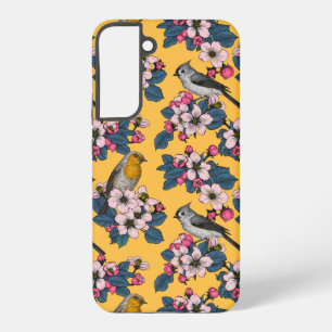 Vögel und Blüten in Gelb Samsung Galaxy Hülle