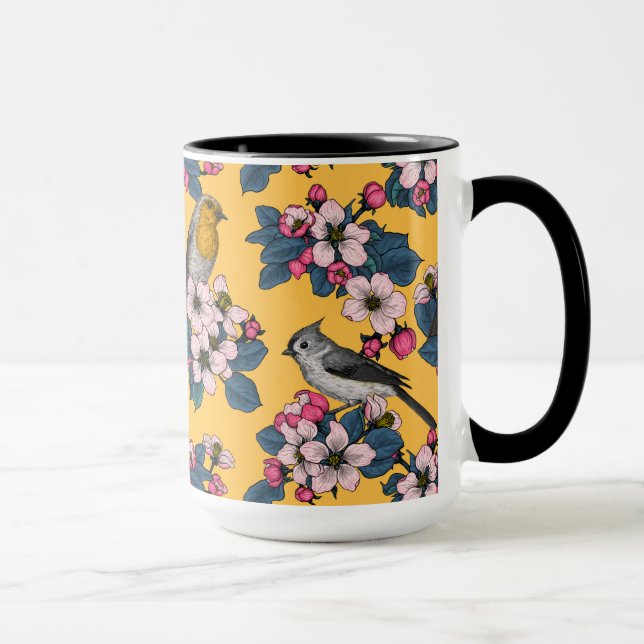 Vögel und Blüten in Gelb Tasse (Rechts)
