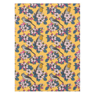 Vögel und Blüten in Gelb Tischdecke