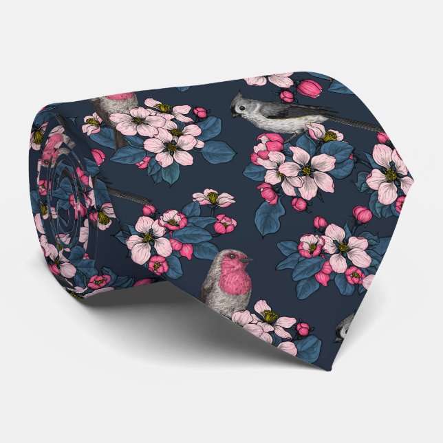 Vögel und Blüten Krawatte (Gerollt)