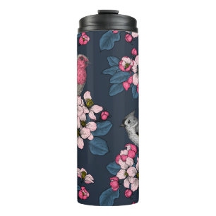 Vögel und Blüten Thermosbecher