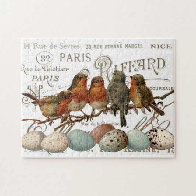 Vögel und Eier Vintage französische Stadtbezeichnu (Horizontal)