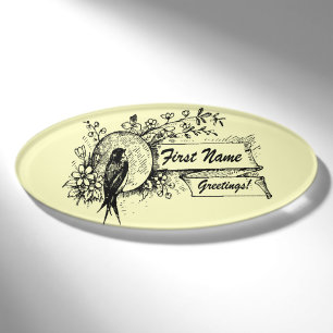 Vogel und empfindliches Blumenmuster mit Namenschild