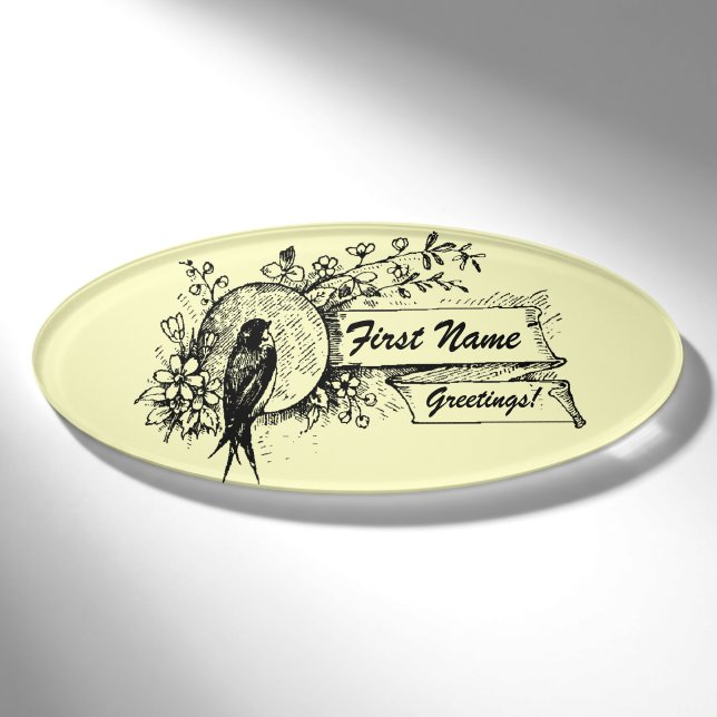 Vogel und empfindliches Blumenmuster mit Namenschild (Vorderseite)