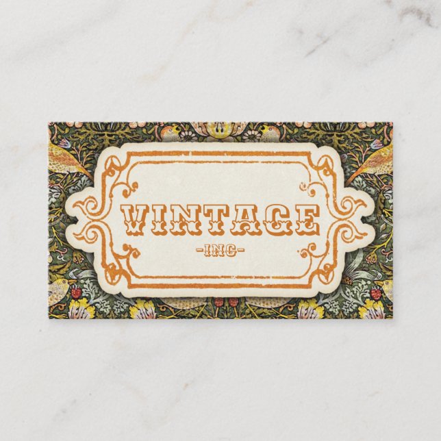 Vögel und Erdbeeren mit Vintagem Zierdesign Visitenkarte (Vorderseite)