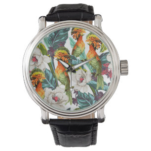 Vogel und exotisches Blumen-Muster Armbanduhr