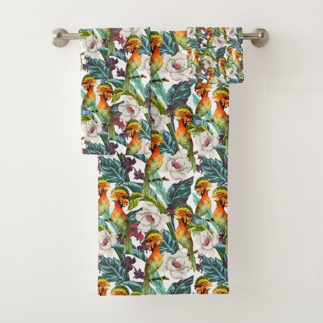 Vogel und exotisches Blumen-Muster Badhandtuch Set (Insitu)