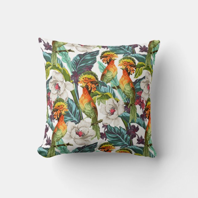 Vogel und exotisches Blumen-Muster Kissen (Vorderseite)
