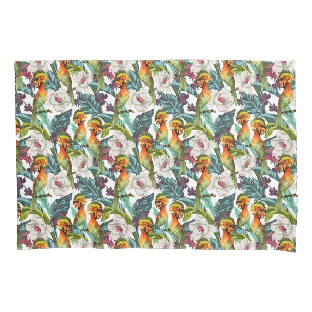 Vogel und exotisches Blumen-Muster Kissenbezug (Vorderseite-Links)