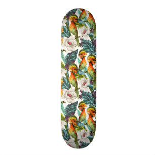Vogel und exotisches Blumen-Muster Skateboard