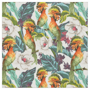 Vogel und exotisches Blumen-Muster Stoff