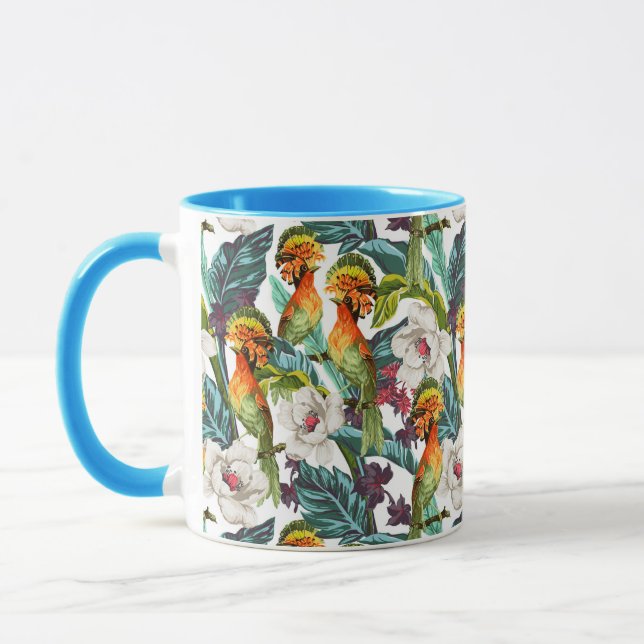 Vogel und exotisches Blumen-Muster Tasse (Links)
