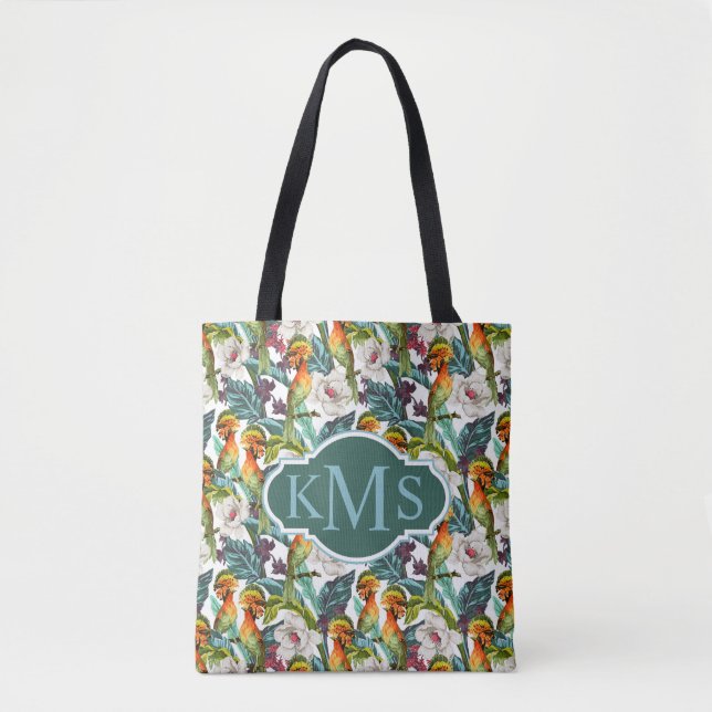 Vogel und exotisches Monogramm des Blumen-Muster-| Tasche (Vorderseite)