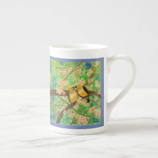 Vogel-und Frühlings-Blüten-Aquarell Prozellantasse