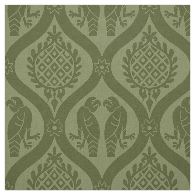 Vogel und Granatapfel, grüne Olivenstoffe Stoff (Muster)