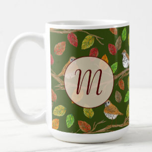 Vögel und Herbstblätter benutzerdefiniertes Initia Kaffeetasse