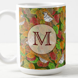 Vögel und Herbstblätter benutzerdefiniertes Initia Kaffeetasse