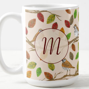 Vögel und Herbstblätter benutzerdefiniertes Initia Kaffeetasse