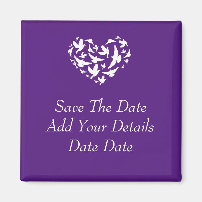 Vögel und Herzen Lila speichern das Datum Magnet (Vorne)