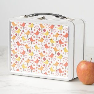 Vögel und Herzen Metall Lunch Box