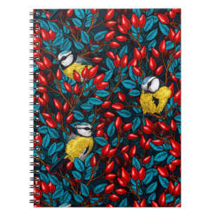 Vögel und Hunde Rose Hüften, blaues und rotes Note Notizblock